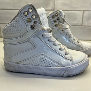 White High-Top Sneakers with Silver Eyelets